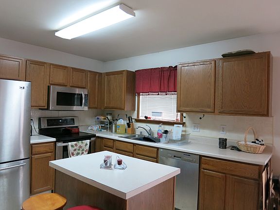 Kitchen has all stainless steel appliances