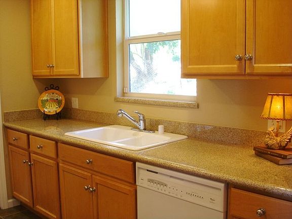 New kitchen with slab granite