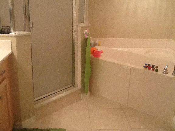 Master bath with large walk in shower and bathtub