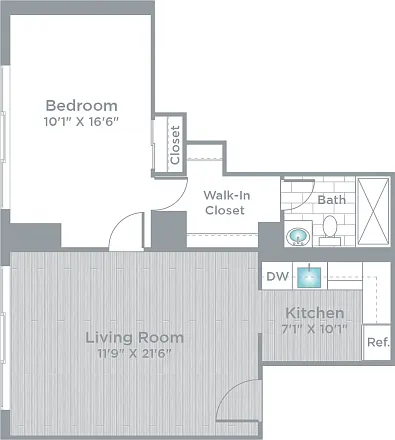 Floor plan 1 Bed 1 Bath_710