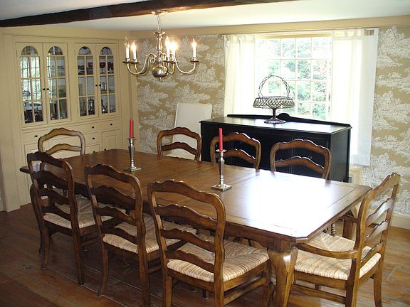 Dining Room with Built in Hutch and fireplace
