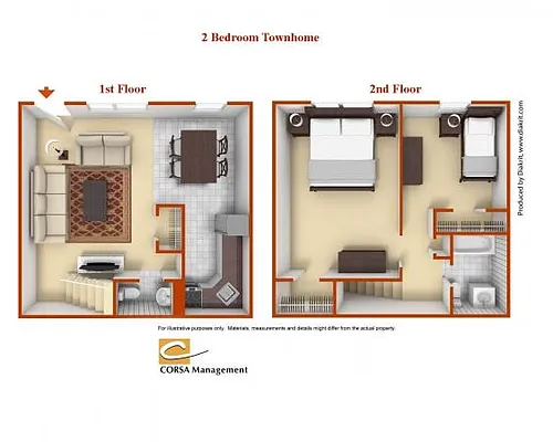 Floor plan 2 Bedroom Townhome B