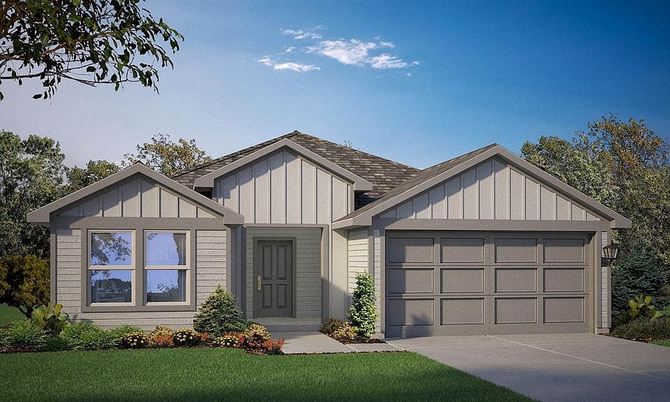Front Elevation - D.R. Horton''s Denton floor plan elevation-X- All Home and community information, including pricing, included features, terms, availability and amenities, are subject to change at any time without notice or obligation. All Drawings, pictures, photographs, video, square footages, floor plans, elevations, features, colors and sizes are approximate for illustration purposes only and will vary from the homes as built.