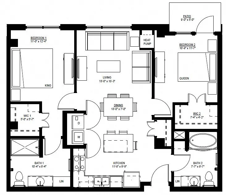 Floor plan Two Bedroom - E (60%)