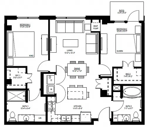Floor plan Two Bedroom - E (60%)