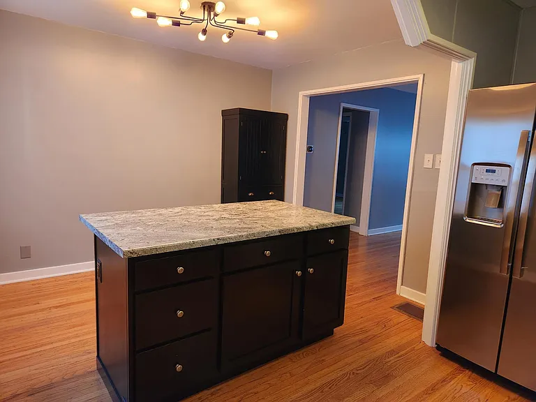 Kitchen island and dining area