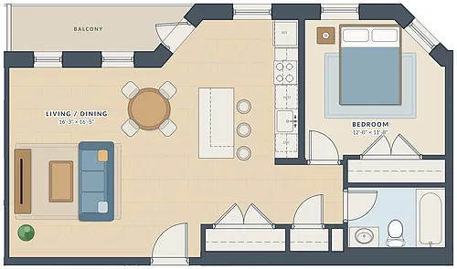Floor plan One bedroom with patio
