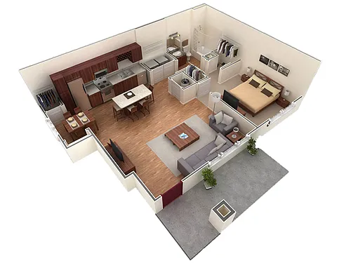 Floor plan 1 BR Grand Courtyard