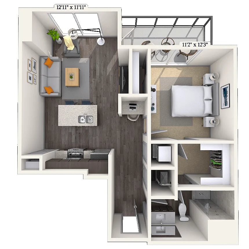 Floor plan Traditional 1x1 737 SF