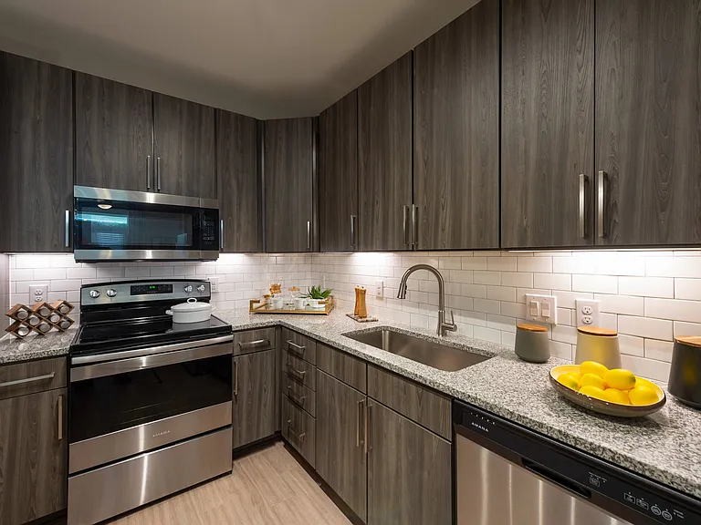 Stainless steel appliances and under cabinet lighting