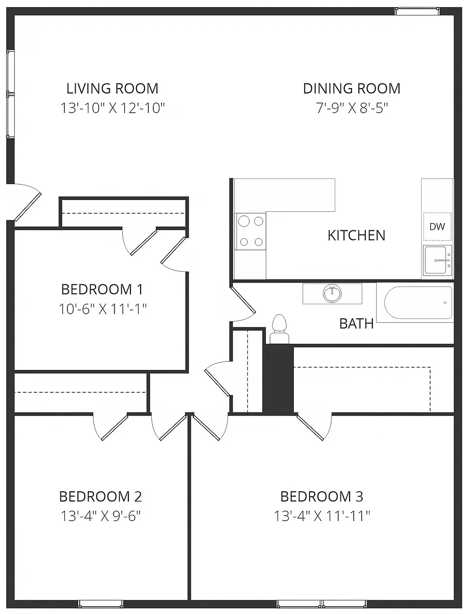 Floor plan 3 Bed 1 Bath