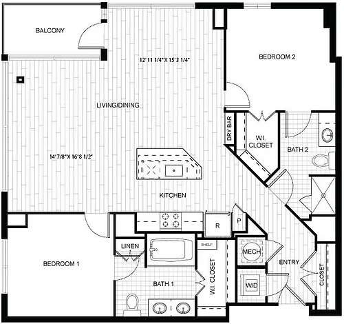 Floor plan 2 Bed/2 Bath-T_C02A