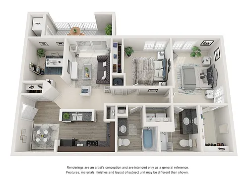 Floor plan Two Bedroom Two Bath w/Den