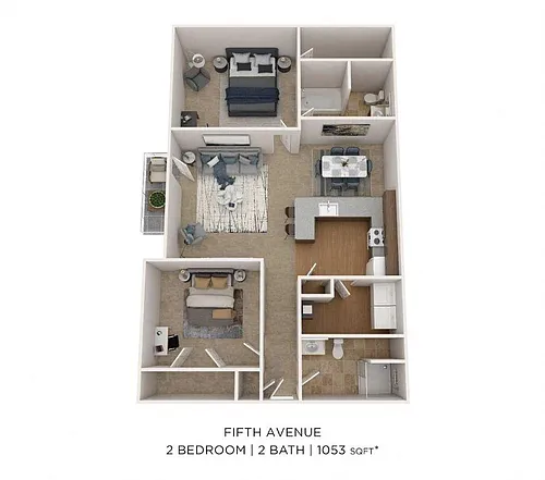 Floor plan Two Bedroom Two Bath-1053 sqft