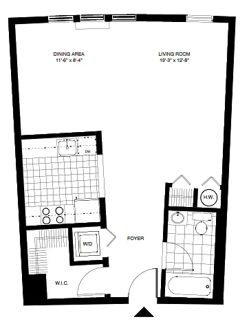 Floor plan P1 Studio (590 SF)