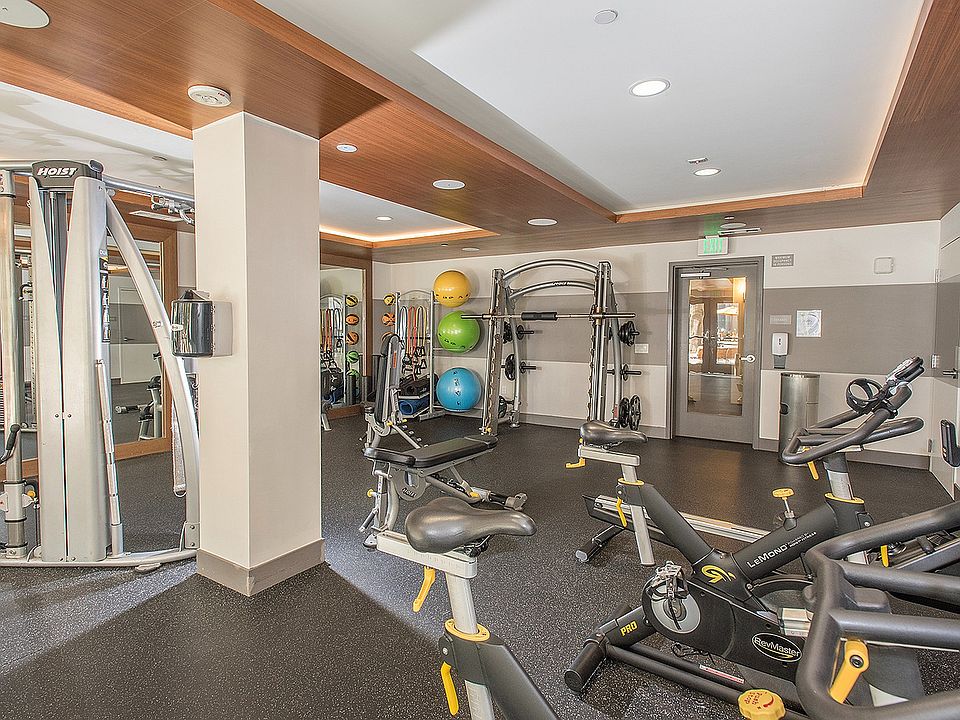 State-of-the-art fitness center with strength and cardio equipment at Aster Apartments in Dublin, CA.