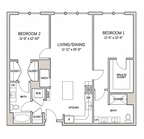 Floor plan Two Bed Two Bath B7