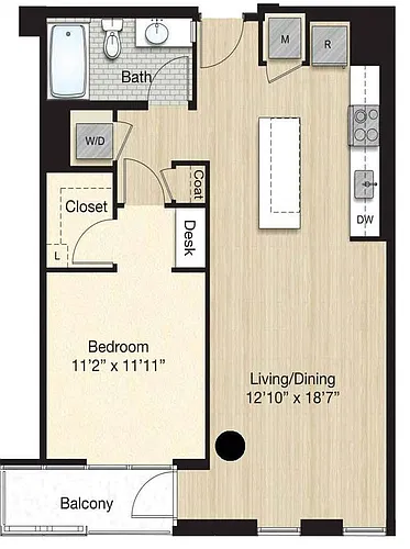 Floor plan Tier 69.1 - Small 1 Bed/1Bath w/ Balcony