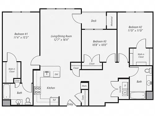 Floor plan 3 Bed/2 Bath-C1