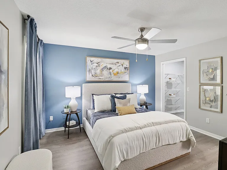Spacious bedroom with modern design and ample storage