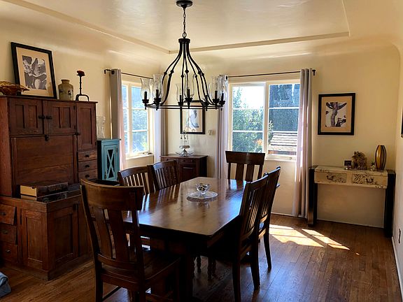 Bright and spacious dining room with coffered ceiling.
