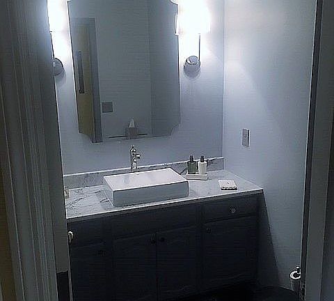 Vessel sink, marble vanity