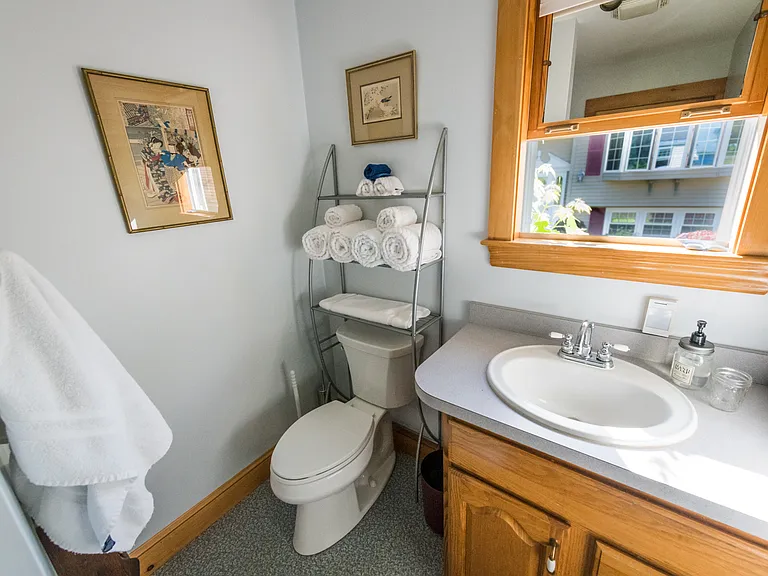 view of bathroom from in front of the shower