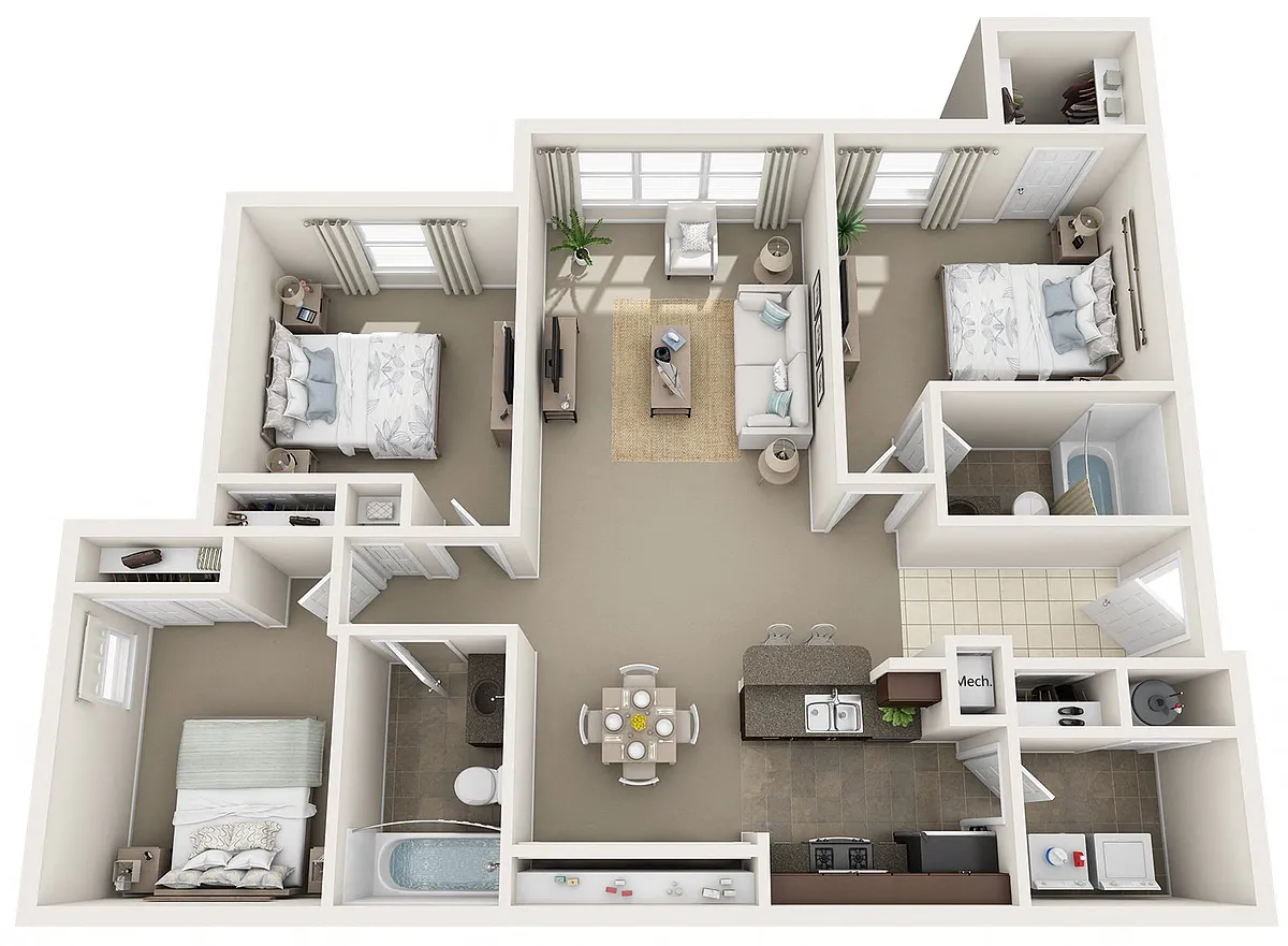 Floor plan Three Bedroom Two Bath (b)