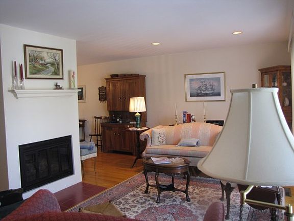 living room with double sided fireplace