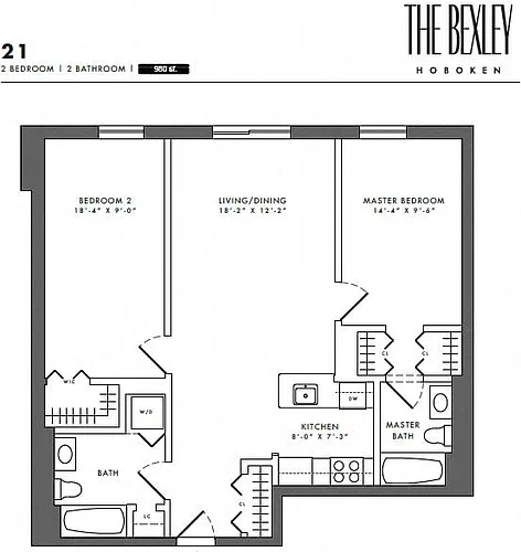 Floor plan 2 Bed/2 Bath Part. Renovated