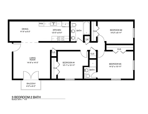 Floor plan 3 Bedroom with Balcony