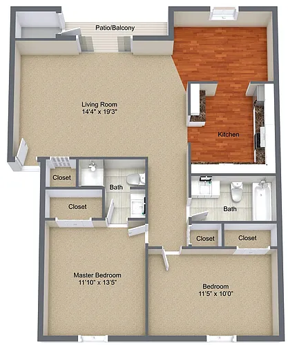 Floor plan Two Bedroom Garden