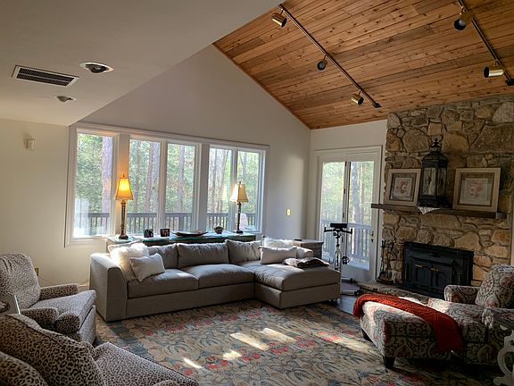 Living room with stone fire.