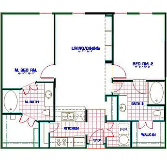 Floor plan Traditional 2x2 849-1584 SF