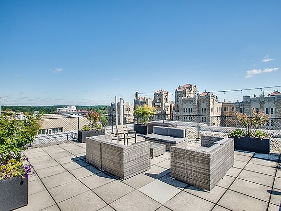 Rooftop deck with seating area
