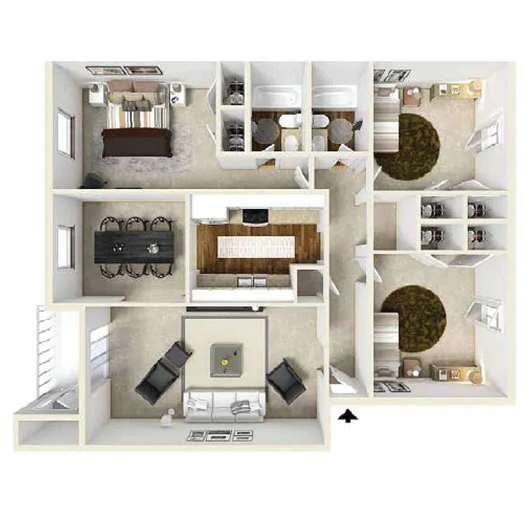 Floor plan 3 Bedroom - 2 Baths B