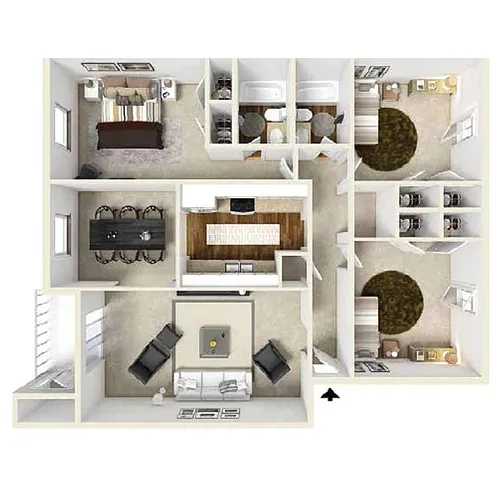 Floor plan 3 Bedroom - 2 Baths B