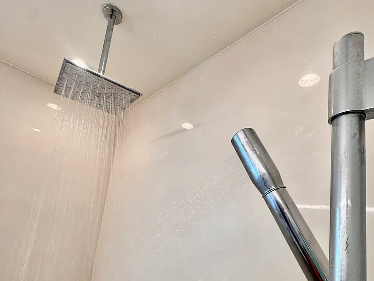 The rain shower and wand can be used independently or together.