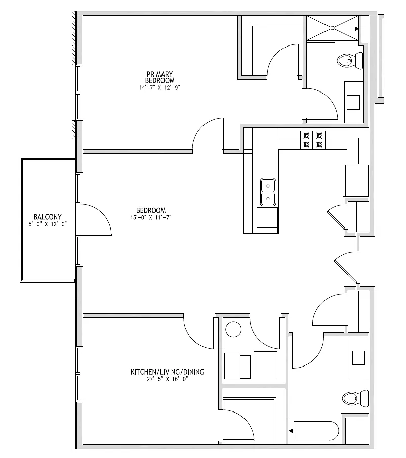 Floor plan 2 Bed, 2 Bath - Tier G