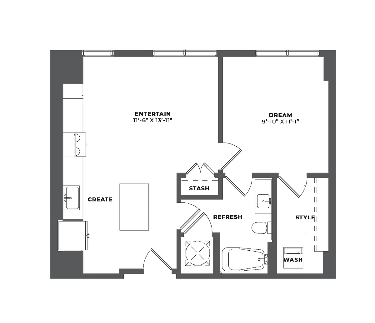 Floor plan 1 Bed/1 Bath-AJ4