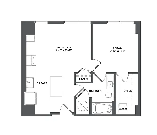 Floor plan 1 Bed/1 Bath-AJ4