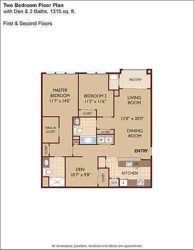 Floor plan $2.10/sq.ft. - Two Bedroom with Den