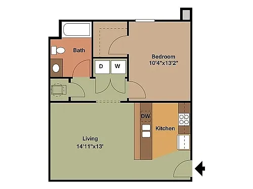 Floor plan Market Street 1 Bedroom, 1 Bathroom
