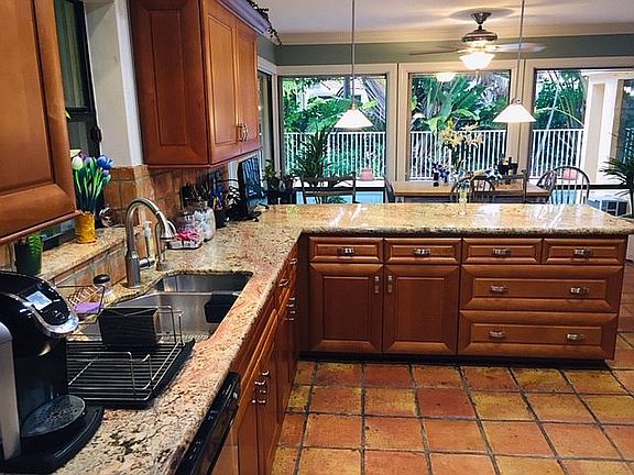 kitchen w/ pool view