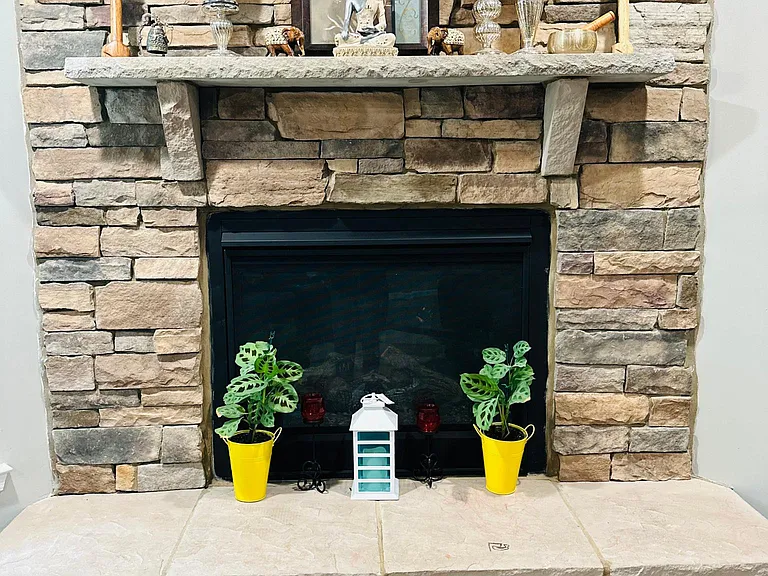 Stone stacked Gas fireplace