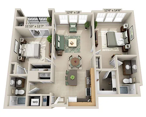 Floor plan Two Bedroom (B2D)
