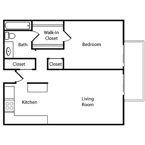 Floor plan 1 Bed, 1 Bath H