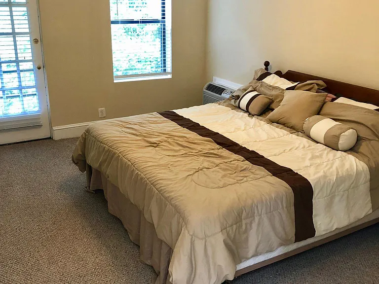Master bedroom with walk-in closet and private balcony