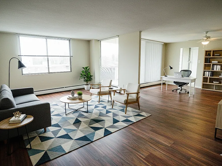 Living room and home office space Living room and home office space