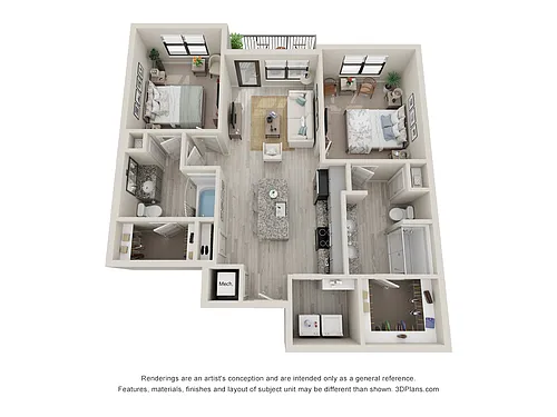 Floor plan B5 - 2 Bedroom, 2 Bathroom